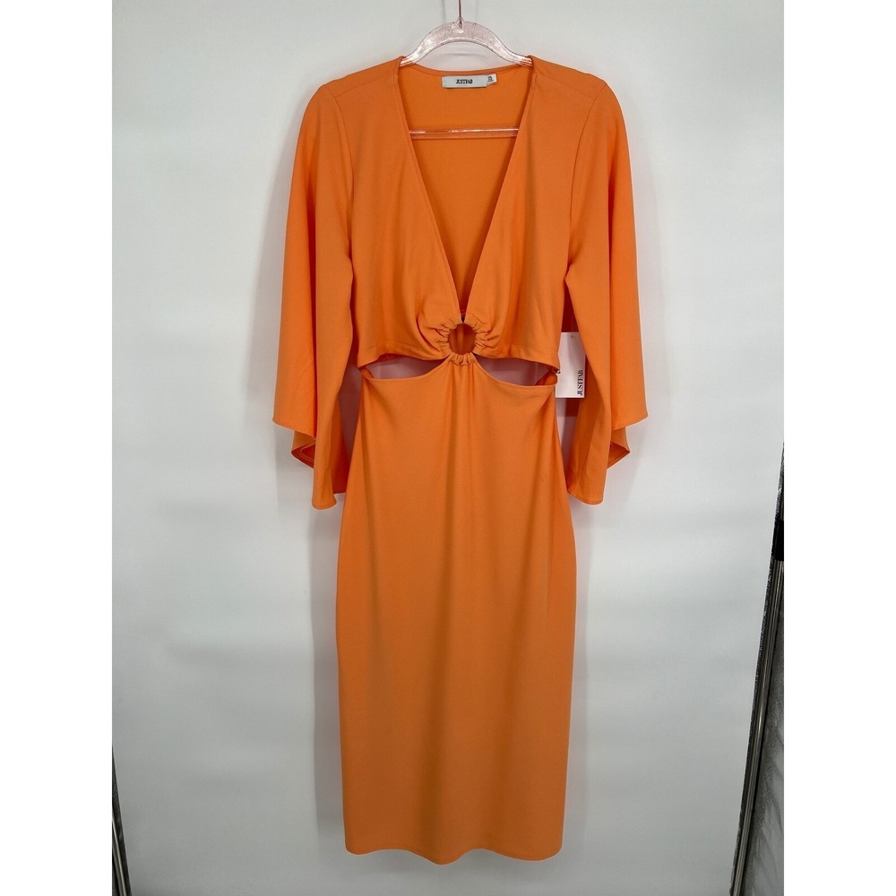 JustFab Orange Midi Dress Cutout Ring Detail Bell Sleeve XXL NWT
